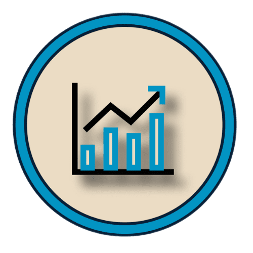 Bar chart with an upward trend line and arrow, symbolizing growth, performance, and maximizing ROI in paid advertising.